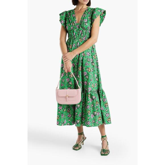 DEREK LAM 10 CROSBY Greta Floral Flutter Sleeve Midi Dress In Green Size 4 - Picture 1 of 14